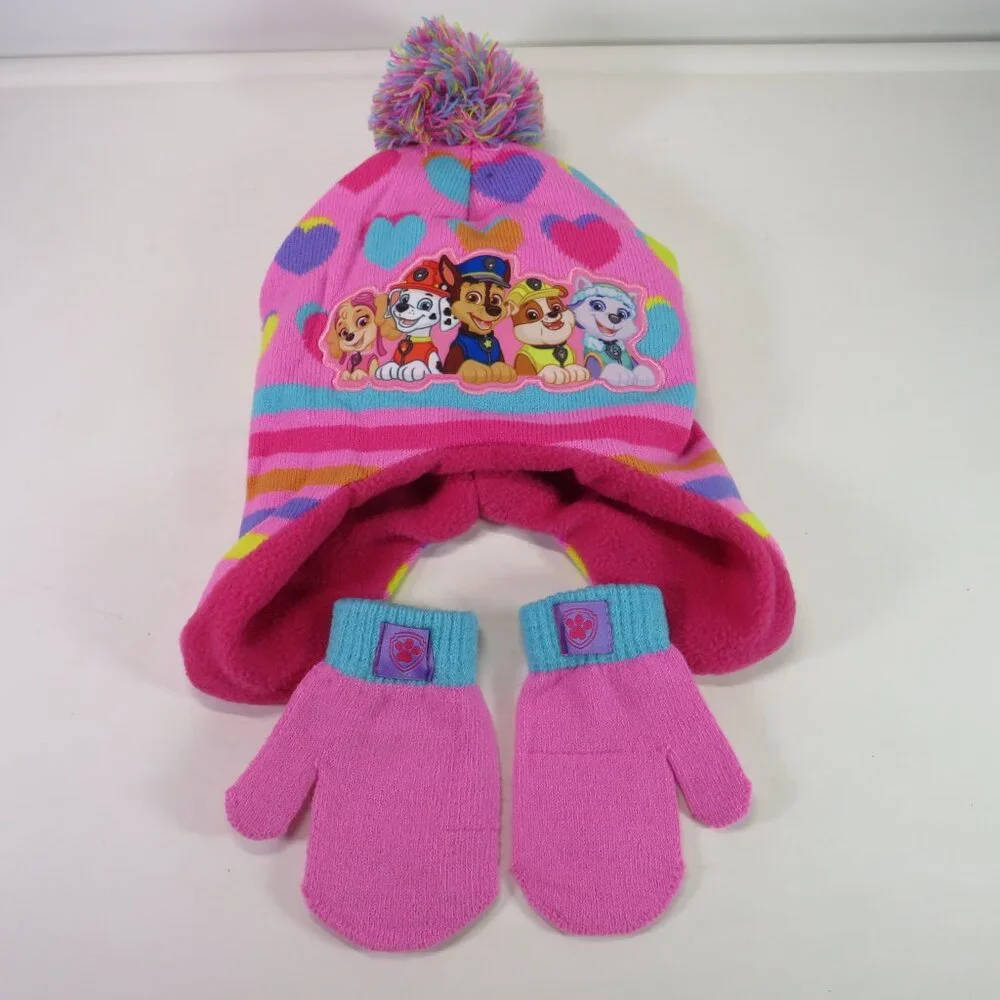 paw patrol hat and mittens fleece (8 in wide hat)